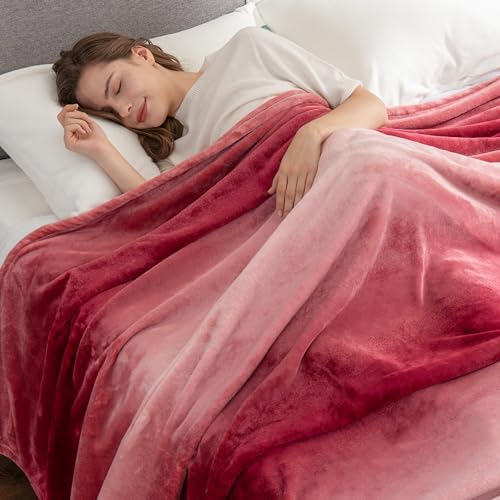 Berkshire Blanket-Classic Heavyweight Soft Printed VelvetLoft® Plush Warm Blanket, Twin Size Soft Fuzzy Blanket for Couch Sofa Bed, Ombre Burgundy, 60in x 90in - Image 3