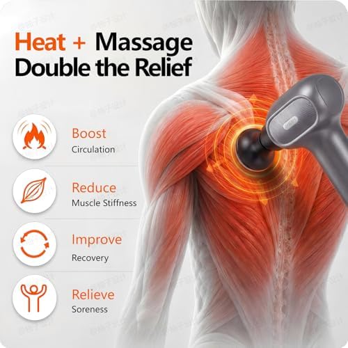 AxBerry Massage Gun, Deep Tissue Percussion Massager with Heat & Detachable Extension Handle, Handheld Muscle Massager for Back, Neck & Shoulders Pain, Portable Massage Gun, Muscle Gun - Image 5