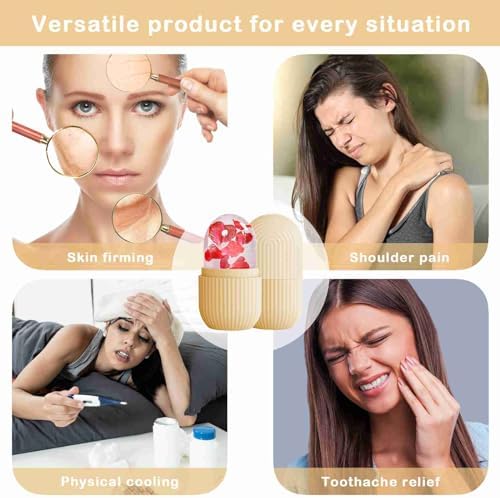 XHJRI Ice Face Roller Massager,Ice Cube Roller for Face, Eyes and Neck Naturally Conditioning and Skin Care,De-Puff Eye Bags,Reduce Migraine Pain,Reusable Massage Silicone Ice Mold (Beige) - Image 3