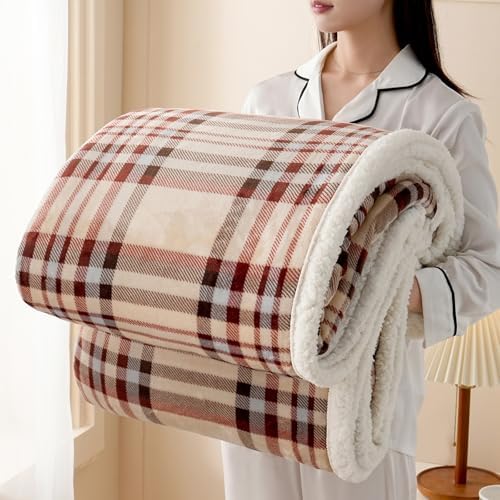 Gracelife Sherpa Blanket Throw Blanket for Couch Sherpa Fleece Blanket Fluffy Checkered Soft Blanket for All Season Use Cozy Thick Warm Big Throws (Beige-Plaid, 60"*80") by Gracelife