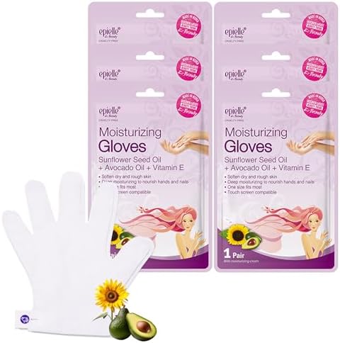 Epielle Moisturizing Hand Mask 6 Pairs, Soften with Sunflower Seed Oil & Vitamin E, Deep Moisturizing Gloves for Dry, Cracked Hands, Self Care Gifts for Women, Spa Kit by Epielle