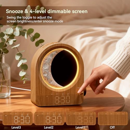 blonbar Dual Alarm Clock for Heavy Sleepers, Dimmable Moon Lamp Gifts - Image 6