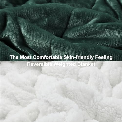 Alomidds Weighted Blanket Queen Size 15lbs 60 x 80 inches,Adult Weighted Blankets with Soft Plush Fleece,Fluffy Thick Warm Sherpa & Cozy Flannel Heavy Blanket for Sofa Bed,Forest Green - Image 4