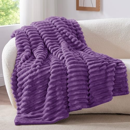 BEDELITE Ribbed Purple Throw Blanket for Couch, 50"x60" - Image 2