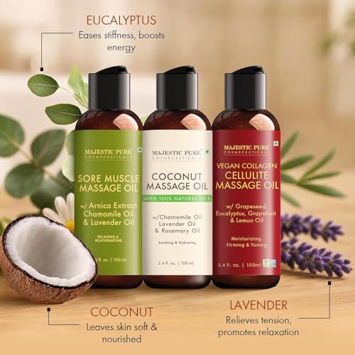 Majestic Pure Massage Oil Set, Aromatherapy Gift Kit, 3.4 Fl Oz, 3-Pack - Image 3