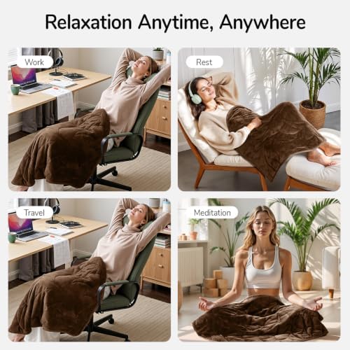 Kaisa Weighted Lap Blanket for Adults, 7 lbs 41" x 53", Leaf Pattern, Brown - Image 6