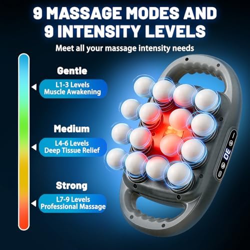 16 Head Massage Gun Deep Tissue, Back Massager for Pain Relief, 9 Modes & 9 Levels, Portable Percussion Handheld Muscle Massager Gun For Back, Foot, Neck,Shoulder,Leg, Ideal Gift for Men Women - Image 4
