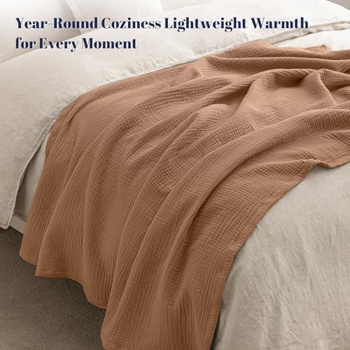 PHF 100% Cotton Muslin Blanket Queen Size 90"x90", 4-Layer Lightweight Gauze Throw, Breathable Cloud-Soft Minimalist Blanket for Bed, Couch, Camping & Baby, Clay, Ideal Gift - Image 7
