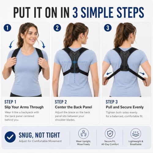 Posture Corrector for Women and Men, Adjustable Upper Back Brace with Shoulder Pads, Back Straightener for Rounded Shoulders & Daily Posture Support (Medium) - Image 7