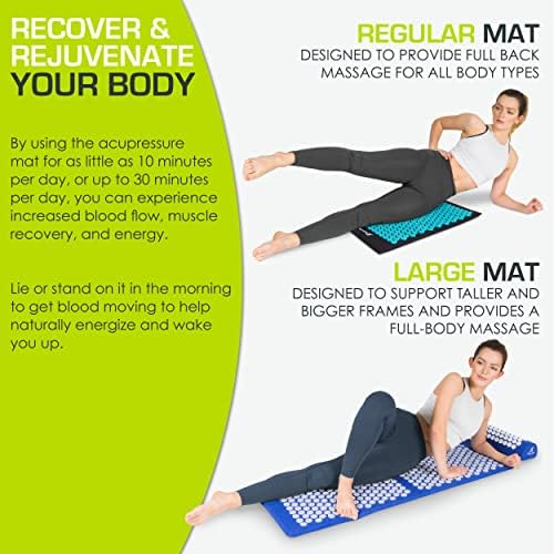 ProsourceFit Acupressure Mat and Pillow Set for Back/Neck Pain Relief and Muscle Relaxation, Large - Black/Aqua - Image 5
