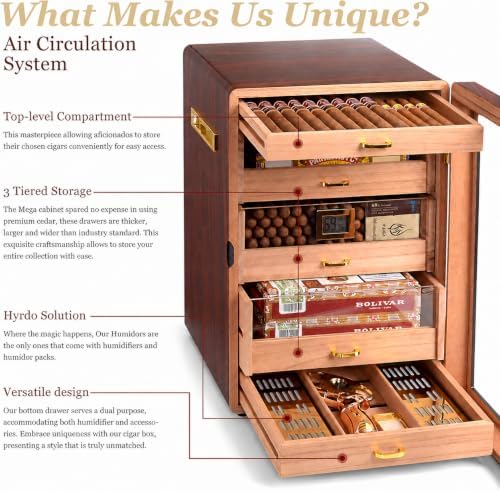 300-Count Walnut Cigar Humidor Cabinet with Digital Hygrometer - Image 2