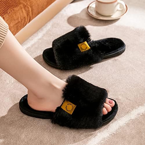 Onmygogo Indoor Slippers for Women Open Toe with Memory Foam, Soft Faux Fur Nonslip House Slippers - Image 2