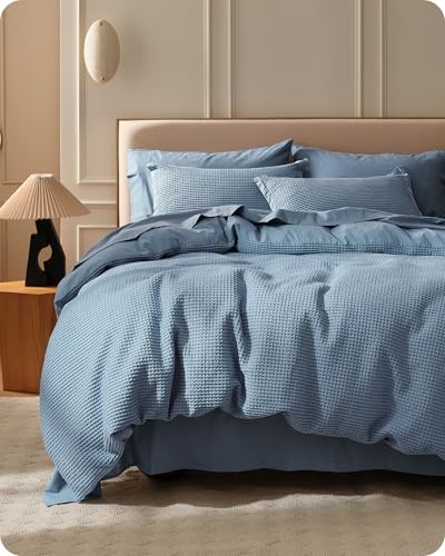 Bedsure PureWoven 3 Pieces 100% Cotton Waffle Weave Duvet Cover Set, Queen by Unknown