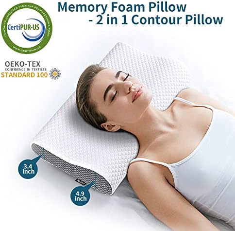 Neck Pillow Memory Foam for Pain Relief Bed Pillow for Sleeping, Ergonomic Orthopedic Cervical for Neck and Shoulder Pain, Side Back Stomach Sleeper(White&Grey) - Image 2