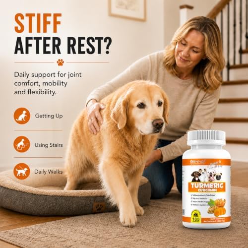 Turmeric for Dogs – 180 Count Tablet Treats with Curcumin & Piperine – Joint Health, Mobility, Allergy & Itch Relief, Skin & Coat, Hot Spots – Arthritis & Hip Joint Support with Salmon Oil - Image 2