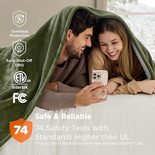 Bedsure Heated Blanket King Size, Dual Control Electric Blanket, Green - Image 7