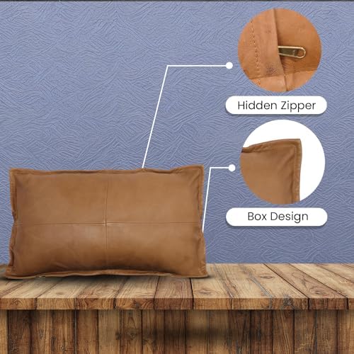 LL LEATHER LOVERS 100% Lambskin Leather Pillow Cover - Sofa Cushion Case - Decorative Throw Covers for Living Room & Bedroom, Gold Antique Box Pack of 2-10X18 Inch - Image 3