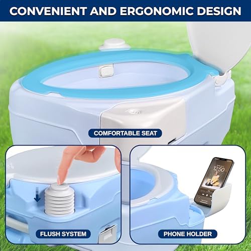 SereneLife 4 Gal Portable Camping Toilet For Adults, 100+ Flushes, Porta Potty Camp Toilet with Phone Holder, Hand Sprayer, Plastic Funnel for Camping, Hiking, and Boating - Image 3