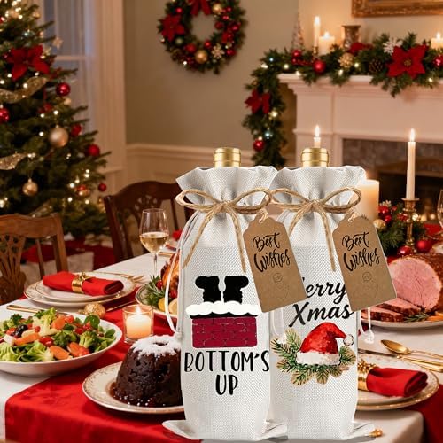 1Pcs Christmas Chimney Wine Bags Christmas Gift Bag, Wine Bottle Bags Merry Xmas Bottle Covers for Merry Christmas,Holiday Party,Storage with 1Pcs Kraft Blessing Cards and natural jute rope - Image 6