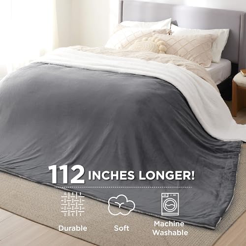 Bedsure GentleSoft Sherpa Fleece Cal King Blankets for Bed, Non-Heated, Thick and Warm Oversized Blanket for Winter, Soft Fuzzy Plush Large Throw for Women and Men, Grey, 112x98 Inches - Image 4