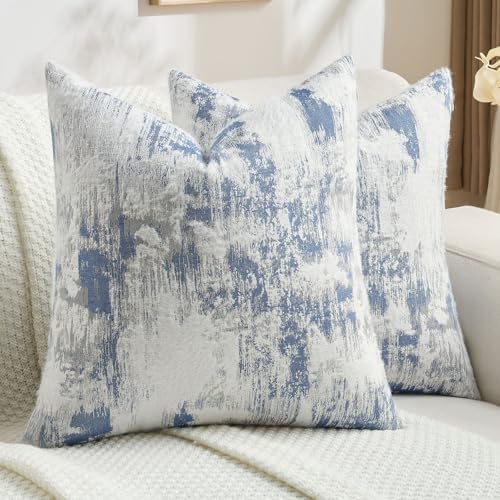 FUTEI Pack of 2 Faux Cashmere Throw Pillow Covers 20x20 Inch, Blue White by FUTEI