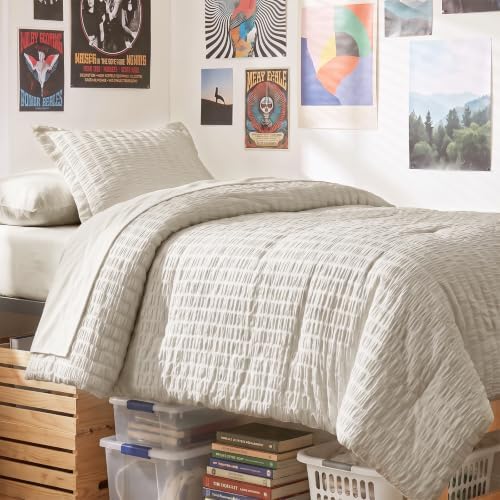 CozyLux Twin Comforter Set, 5 Pieces Beige Seersucker Bed in a Bag by CozyLux