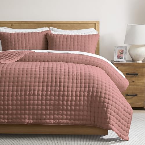 WDCOZY Twin Quit Size Bedding Sets with Pillow Sham, Lightweight Soft Bedspread Coverlet, Quilted Blanket Thin Comforter Bed Cover for All Season, 2 Pieces, 68x90 inches, Rose Red by WDCOZY