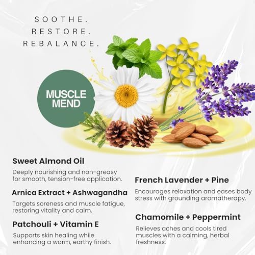 Muscle Mend| Muscle Recovery Massage Oil with Arnica, Ashwagandha & Essential Oils| Soothing,Non-Greasy, Fast-Absorbing| Use Post-Workout or Bedtime | 500ml (16.9 fl oz) - Image 2