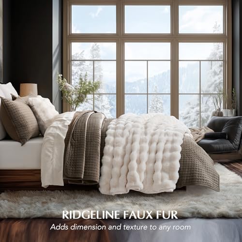 EverGrace Faux Rabbit Fur Bubble Throw Blanket, 60"x80", Ivory White - Image 2