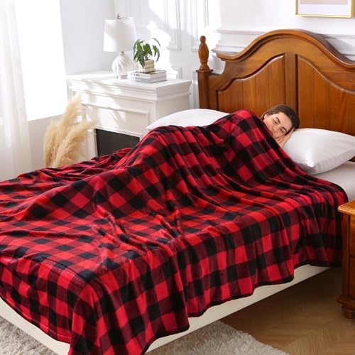 Viviland Checkered Blanket Queen Size - Soft Fuzzy Cozy Buffalo Plaid Microfiber Blanket for Bed, 90x90 Inches - Image 6
