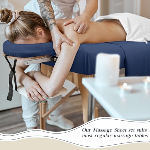 Mixweer 9 Pcs 3 Set Microfiber Massage Table Sheets Set Bulk Includes Flat Sheet, Fitted Sheet with Pocket, Face Rest Cover(Navy Blue) - Image 4