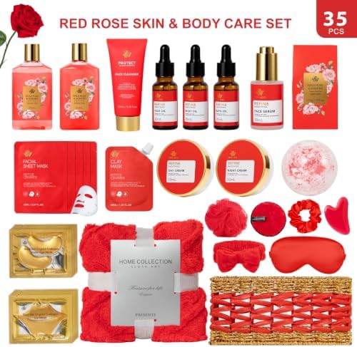 35 Pcs Birthday Gifts for Women, Rose Home Spa Gifts Basket, Self-Care Set - Image 2