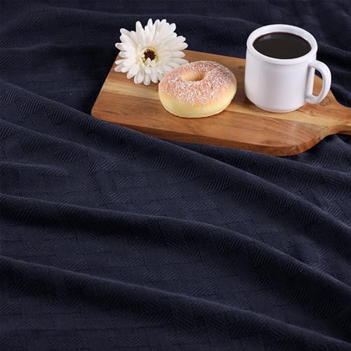Superior Basketweave Cotton Blanket, Basket Weave Design, Soft, Comfy Cover for Bed, Bedding, Bedroom, Couch Throw, Lounging, Modern Boho Medium Weighted Blankets, King, Navy Blue - Image 6