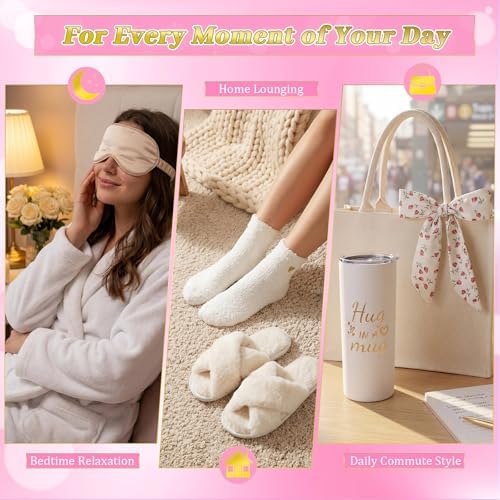Patelai 7 Pcs Birthday Gifts for Women Spa Robe and Slippers Set Self Care Gift Basket for Women Spa Gift Basket for Friend - Image 5