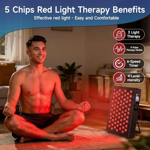 Red Light Therapy Box, 5in1 LED with 630-660-810-830-850, Metal Case, 3 Modes Red Light Panel with Soft Belt, 6 Timing Set - 9 Pulse Modes - 4-Level - Red Light Therapy Panel for Body - Image 3