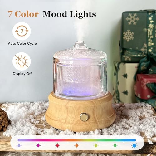 Lecdura 80ML Glass Essential Oil Diffuser with Glass Reservoir & Wood Base, Small Ultrasonic Aroma Diffusers with Auto-Off 7 Color for Home Office Bedroom Yoga - Image 4