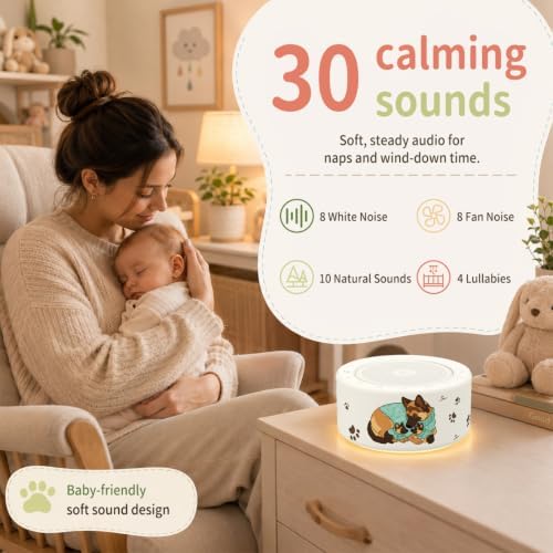Kipcush White Noise Machine for Baby & Adults, Sleep Sound Machine with 30 Soothing Sounds, 8-Color Night Light, Memory Function, White Noise for Sleeping, Nursery, Office, Travel, Relaxation - Image 3