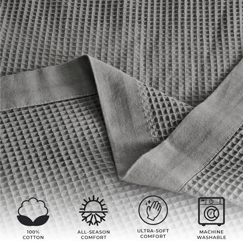 Great Bay Home 100% Cotton Blanket for Twin Size Bed | Lightweight and Breathable Waffle Weave Blankets for Summer & Spring | Versatile, Layering Grey Bed Blanket, Light Grey, 90x66 inches - Image 2