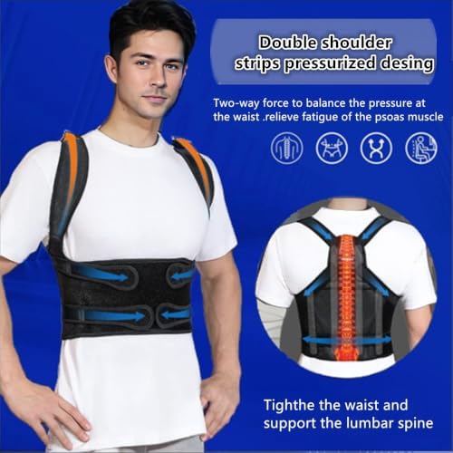 Back Brace for Women and Men,Shoulder Straightener,Back straightener,Adjustable Posture Corrector Suitable for Upper and Lower Back Pain Relief-Scoliosis,Hunchback,Spine Corrector（Black，L） - Image 2