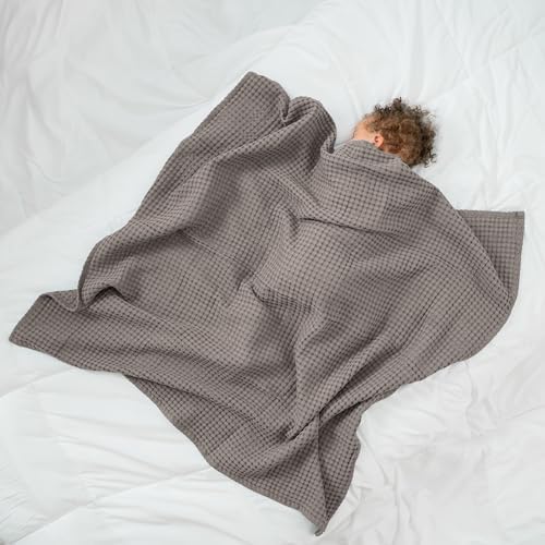 Comfy Cubs Waffle Weave Baby Blanket - 40” x 40” Cotton Blanket with Textured Design - Lightweight Swaddle for Bed, Crib, Stroller, or Couch - Soft and Cozy Cover for Toddlers, Boys & Girls - Charcoal - Image 2