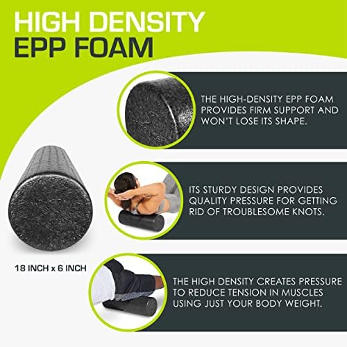ProsourceFit High Density Foam Rollers 18 - inches long, Firm Full Body Athletic Massage Tool for Back Stretching, Yoga, Pilates, Post Workout Muscle Recuperation, Black - Image 3