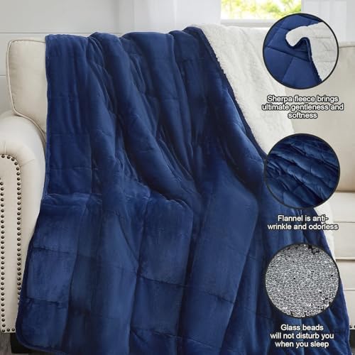 yescool Weighted Blanket for Adults (15 lbs, 48" x 72", Sapphire Blue) Heavy Blanket for Sleeping Perfect for 140-160 lbs, Twin Size Breathable Blanket with Premium Glass Bead - Image 6
