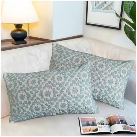 2PCS Pack Lumbar Decorative Throw Pillow Cover 12x20 inch Aquatic Blue Trellis Mina Pillowcase 30x50cm Porcelain Light Blue Cushion Cover Glacier Airy Light Blue Stylish Lumbar Pillow for Bed Outdoor by Aitliving
