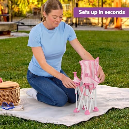 Bright Starts Pop 'N Sit Cabana Baby Beach Portable Booster Chair with UPF Canopy, Floor Seat for Indoor/Outdoor Use, Compact Fold, Pink, 6 Months–3 Years - Image 6