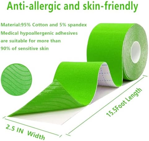SOON GO Kinesiology Tape Pro 2 Rolls, 2 Inch High Elasticity Sports Tape Therapeutic Pain Relief–Physio Tape for Muscle Recovery & Joint Support, Waterproof & Hypoallergenic & Breathable–Green - Image 2