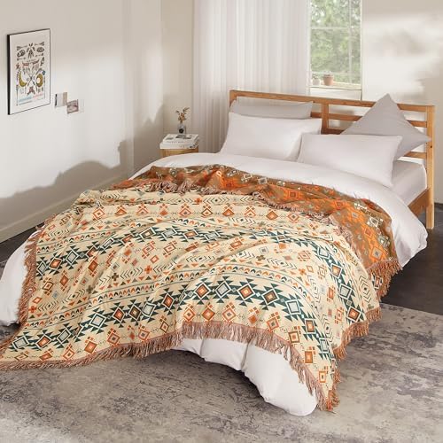 Boho Throw Blanket for Bed 60”x80”, 100% Cotton Blanket for Couch Sofa - Image 3