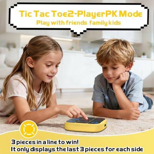 KOQQQ Rechargeable Tic-Tac-Toe Bolt Game, Upgraded 4-in-1 Handheld Puzzle Console, Electronic Educational Memory Game, Portable Travel Car Ride Board Games for Kids Adults (Yellow) - Image 4