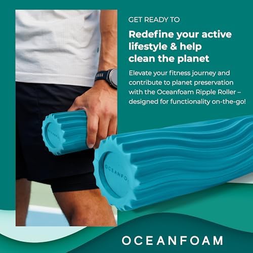 Oceanfoam Ripple Travel Foam Roller (11" x 3.35") Firm Mini Foam Roller for Physical Therapy, Deep Tissue Massage, Back Pain, High Density, Ergonomic Wave Textured, Yoga, Pilate, Exercise (Miami Blue) - Image 3