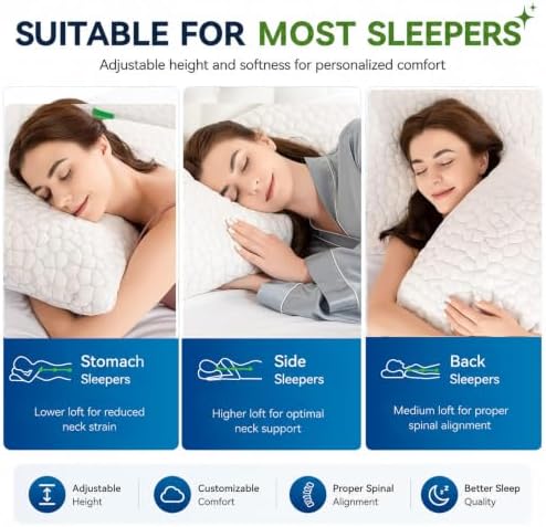 SUPA MODERN Cooling Pillow Queen Size Set of 2, CertiPUR-US Shredded Memory Foam Pillows for Sleeping, Cool Bed Pillows for Hot Sleepers, Adjustable Firm Pillow for Side,Back,Stomach Sleepers - Image 5