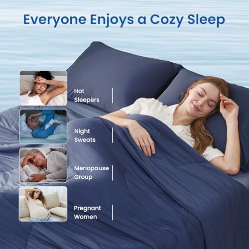 Cozy Bliss Cooling Comforter Twin Size, Reversible Lightweight Cooling Blankets for Hot Sleepers and Night Sweats, Q-Max>0.45 Soft Breathable Silky Smooth Summer Comforter, Dark Blue, 68"x90" - Image 4